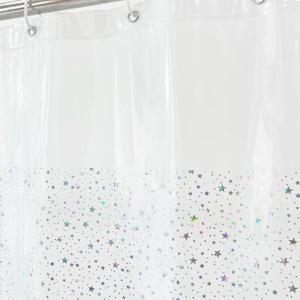 Riyidecor PEVA Thin Clear Shower Curtain LinerWeighted MagnetPlastic Holographic Glitter Star Premium Lighweight Water Repellent Rust Proof Grommet for Bathroom Waterproof 12 Pack Hooks 72Wx72H Inch (01magnet)