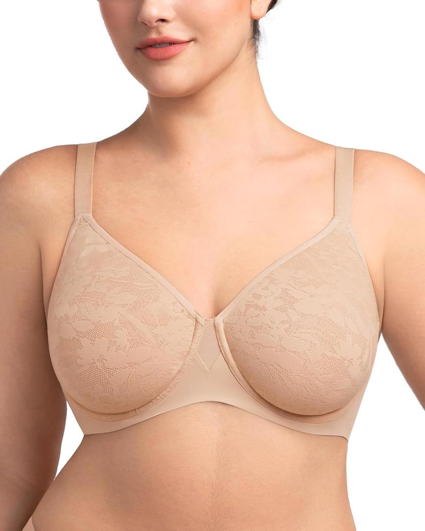 HSIA Minimizer Bra for Women - Full Coverage Seamless Lace Bra Plus Size Underwire Unlined Bra for Heavy Breast, Light Beige, 36H