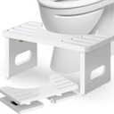 Foldable Toilet Stool, Bamboo Toilet Stool Squat Adults, 7 Inches Poop Stool for Bathroom, Collapsible Potty Step Stool with Non-Slip Strip, Space-Saving, No Assembly (White)