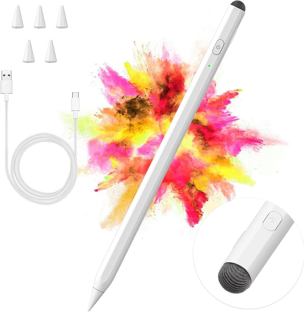 Stylus Pen for iPad, 2 in 1 Active and Capacitive Apple Pen, Fast Charge for Apple iPads 10th Generation Pencil, Compatible with iPad Pro 11/12.9", iPads 6/7/8/9/10, Air 3/4/5, iPad mini 5/6 (White)