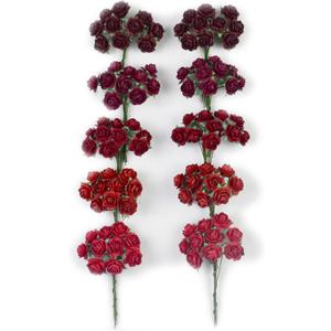 100 pcs Tiny Artificial Roses Mixed Burgundy Five Color Mulberry Paper Flower 15-18 mm Flower Wedding Scrapbooking (Burgundy)