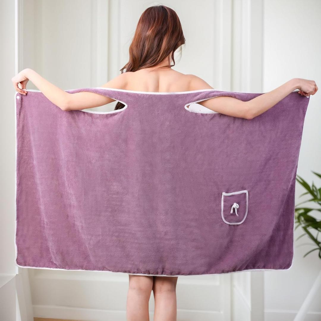 Unisex Bath Towel, Wearable After Bath Towel Set, Wearable Quick Dry Shower Gym Towel (Purple)