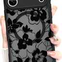 MZELQ Compatible with iPhone 17 Pro Max Case Flower Pattern Matte -Black | Floral Cute Support for MagSafe Skin-Touch Crystal for Girls Women