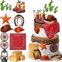 Cowboy Birthday Party Decorations Cowboy Cake Toppers Hat and Boot Western Cake Decoration Toppers Horseshoe Wheel Scarf Cupcake Picks for Western Theme Baby Shower Party Favor Supplies