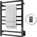 8-Bar Electric Heated Towel Warmer, Fast Heating with Auto Shut-Off Timer, Matte Black Finish, Wall-Mounted Spa Towel Heater, Hardwired or Plug-in Options