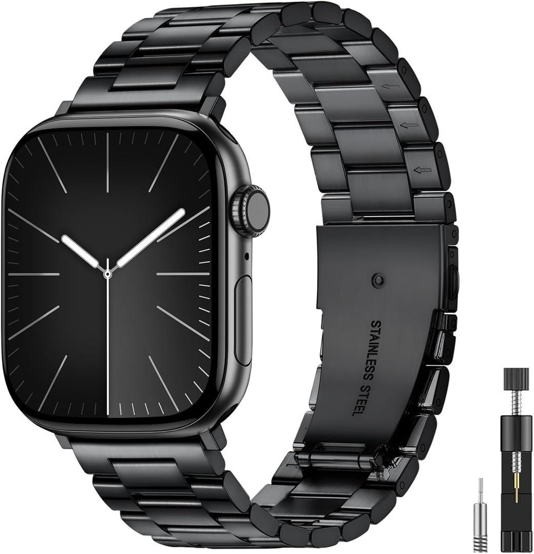 Metal Band Compatible with Apple Watch Bands for Men 49mm 46mm 45mm 44mm 42mm 41mm 40mm 38mm, Stainless Steel iWatch Bands for Apple Watch Ultra 3 2 1/Series 11 10 9 8 7 6 5 4 SE