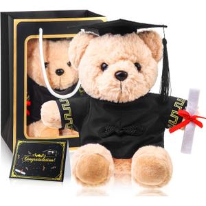 Bear with Graduation Cap Toys Class of 2025 Plush Stuffed Teddy Bear Animal Dog Cap and Gown with Greeting Card and Bag for Graduation Day Gift(Black)