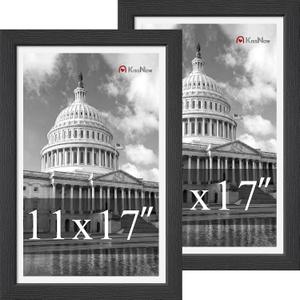 11x17 Picture Frame, Black Solid Wood, 2 Pack, Wall Hanging for Art