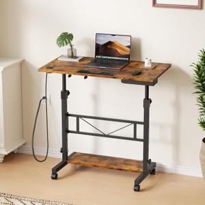 Portable Rolling Standing Desk, 32 In Adjustable Height Mobile Stand Desks, 15.8"D x 31.5"W x 38.4"H