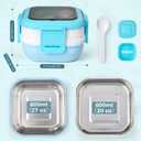 Sinnsally Bento Box Adult Lunch Box with Stainless Steel Container,Metal Lunchable Food Storage Container with Sauce Jar (Blue)