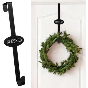 Therwen Christmas Wreath Hanger for Front Door 15' Blessed Metal Wreath Door Hanger Hook for Wreaths Blessed Welcome Sign for Xmas Party Office Home Wall Decor