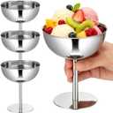 4PCS Stainless Steel Dessert Bowls, 5oz Ice Cream Cups, Stem Footed Metal Sundae Serving Dishes, Shatterproof Pudding Containers, Reusable Coupe Dessert Cup for Weddings Party Family Gathering(Silver)