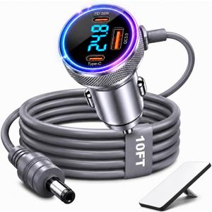 4-in-1 Starlink Mini Car Adapter, 10FT Starlink Mini Power Cable | 12V-24V cigarette lighter adapter with voltage display, dual 45W USB-C PD and 35W USB-A ports for cars, trucks and RVs