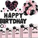 Ctosree 5 Senses Gift Bags for Her Him Black and Pink Birthday Decorations Kit Includes Five Senses Gift Bags, Happy Birthday Balloons, Tissue Paper and Petals for Anniversary Wedding Party Favors