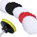 Hovom 7PCS 6 Inch Sponge Wool Polishing Buffing Pad, Wool & Foam Car Buffing Pad Kit with Hook and Loop Back & M14 Drill Adapter, Car Polishing Wheel Pads, Polisher Buffer Drill Attachment (6 Inch)
