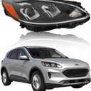 Headlight Assembly Compatible with Fo-rd Escape 2020-2022 SE SEL/Hybrid trims, [Bulbs Included] Right/Passenger Side w/o DRL, Headlamp Replacement with Clear Lens, LJ6Z-13008-C