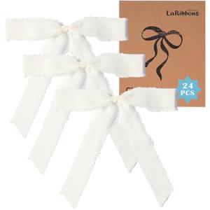 LaRibbons Chiffon Pre - Made Hair Bows Ribbon for Women Girls - Ivory Chiffon Ribbon Bows for Gift Wrapping & Wedding Decor, 24PCs