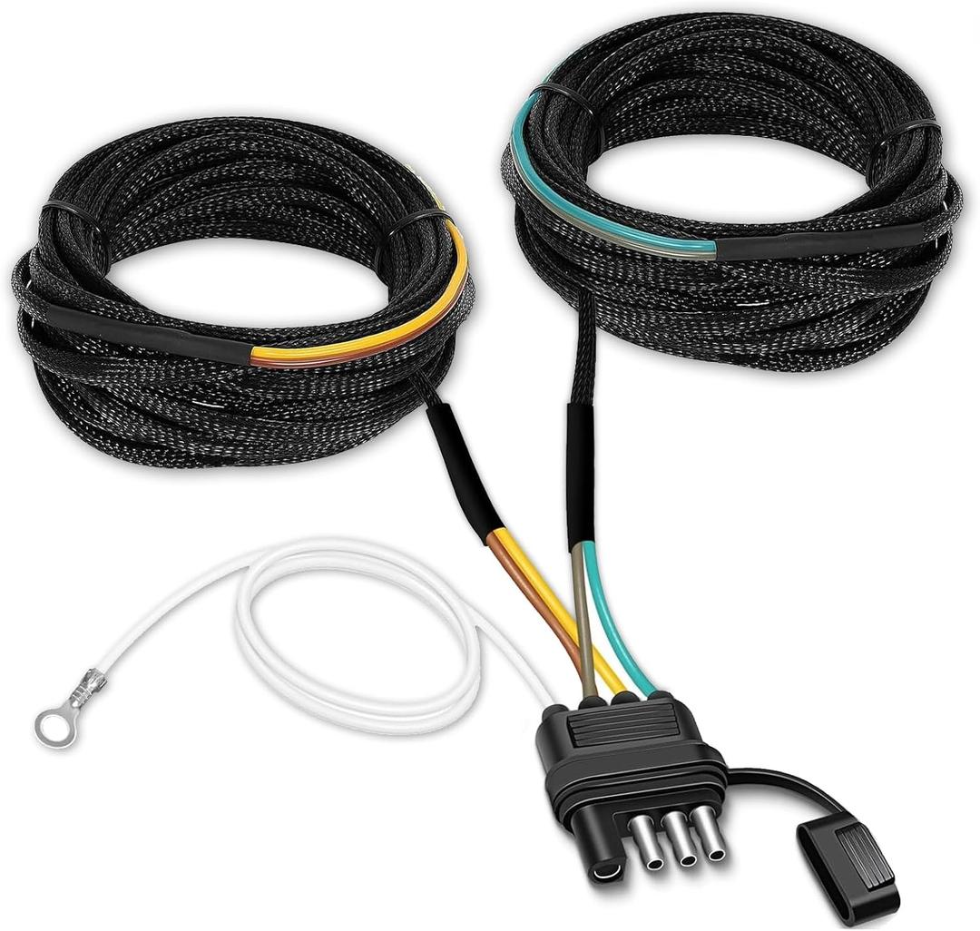 Gonice 25Ft 4 Pin Trailer Wiring Harness Kit with Black Nylon Protective Sleeve, 4 Pin 5 Wire Plug for Enhanced Durability - Wishbond Trailer Wire Kit