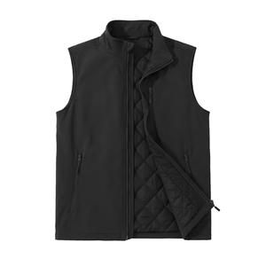 ASPO Men's Windproof Warm Golf Vest Outerwear with 6 Pockets Waterproof Winter Softshell Sleeveless Puffer Jacket for Hiking Black M