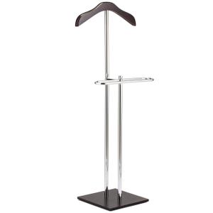 MyGift Brown Wood Metal Valet Suit Stand Garment Organizer Rack