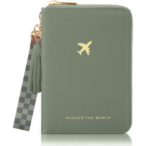 Beautiful Passport Holder for Travel with Wristlet Strap - All-in-One Wallet for Women with Card Slots and Tassel Keychain - Perfect RFID Blocking Case to Keep Your Travel Documents Organized & Safe, Sage