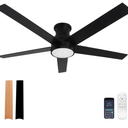 52 inch flush mount ceiling fan with light and Remote Control.5 Blade black ceiling fan flush mount,6 speed Quiet Reversible DC Motor,Low Profile Ceiling Fans for Living Room Bedroom