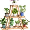 BMOSU Plant Stand Bamboo for Indoor Outdoor Tiered Plant Shelf 8 Potted Flower Holder Ladder Rack Garden Balcony Living Room Patio(3 Tier Natural)
