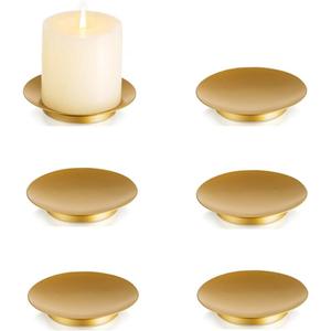 Iron Plate Candle Holder - Gold Plate for Pillar Candles, Set of 6 Tray, Dish, Decorative Pedestal Stand for LED & Wax Candles, Weddings, Party, Home Decor (6 Pcs, Gold)