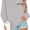 Dog Mom Sweatshirts Women Dog Paw Graphic Pullover Top Fall Sweatshirts Mama Pullover Long Sleeve Shirt (Gray, M)