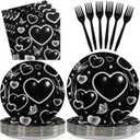 Grencian 96 Pcs 2000s Party Plates and Napkins Black Heart Tableware Supplies Y2k Theme Birthday Party Decoration Early 2000s Dinnerware Decorations for Halloween Birthday Wedding Bridal Shower