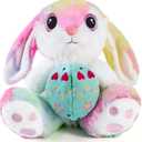 Easter Stuffed Bunny with Egg(Reversible), 8.5" Plush Rabbit with Floppy Ears, Huggable & Washable Easter Stuffed Animals Cute Bunny Plush Toy for Kids Girls Boys Birthday Easter Gifts (Color)