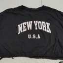 Hilinker Women's Drawstring Short Sleeve Crop Tops Summer Casual Loose Fit Crew Neck T Shirts Black New York X-Large