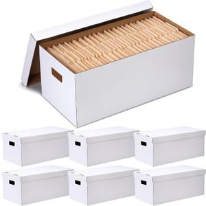 Mifoci 6 Pack File Storage Boxes with Lids, 24 x 12 x 10 Inch Medium Duty Cardboard Moving Boxes, Letter Size Document Organizer for Office Home Graduation Season Moving Storage (White)