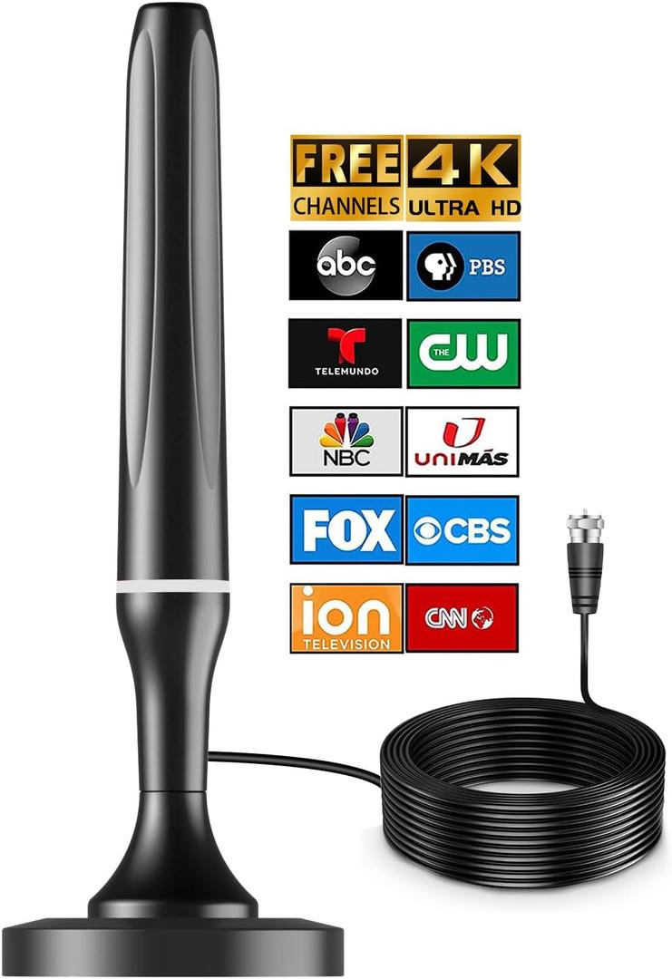 Digital TV Antenna for Smart Tv Indoor, 360 Reception Digital HDTV Antenna for Local Channels, Supports 1080P and 4K, Strong Magnetic Base (White-17405)