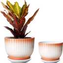 6.7 + 5.5 Inch Ceramic Plant Pots,Planters with Drainage and Saucer,Indoor Pots for Plants,Modern Flower Pots for Home and OfficeOrange + White