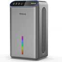 Dehumidifiers for Home (85 OZ Water Tank, 800 sq.ft) Quiet Small Dehumidifier for Basement Bedroom Bathroom with Drain Hose, 3 Gear Timer, Sleep Mode, Auto Shut Off, 7 Color Ambient Light (Classic Silver)