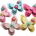 Chenkou Craft 15pcs New Padded Felt Butterfly Satin Ribbon Flowers Beads Appliques Wedding A454 (Multi-Color)