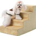 Vfrog Dog Stairs for Small Dogs,17.5" H,4-Step Dog Steps Ramp for Bed and Couch with High Density Foam,Non-Slip Pet Steps for Dogs and Cats,Pet Stairs with a Washable Cover,Khaki