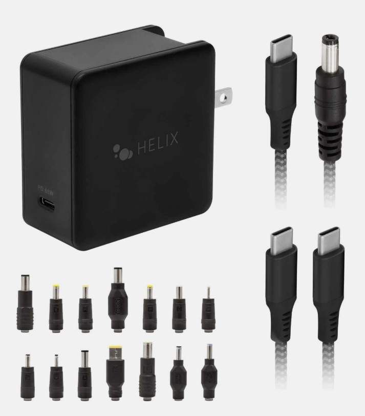 Helix power Plus 67Watts Universal Laptop Charger With 2 USBC Cables And Adapter Tips