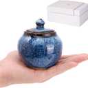 Small Keepsake Urn with Memorial Box - Unique Handcrafted Blue Glaze Ceramic Urn for Human or Pet Ashes, Elegant Cremation Urn for Home Memorial, Sharing & Sympathy Gift