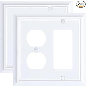 2-Pack Combo Duplex/Decorator Outlet Cover Plate, Pure White Decorative Switch Plates Covers, Durable Natural Bamboo Fiber Wall Plates for Electrical Outlets, Receptacle, GFCI Outlet, Dimmer Switch