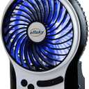 efluky 4.9-Inch Mini Desk Fan - 3 Speeds, Rechargeable Battery/USB Powered with LED Light, Quiet Portable Fan for Home, Office, Travel, Camping (Black)