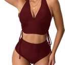 SHENHE Women's High Waisted Bikini Set Sexy Halter Deep V Neck Swimsuits 2 Piece Bathing Suits (M)