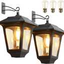 PASAMIC Solar Wall Lanterns Outdoor, 70 Lumens Hanging & Wall Mount Solar Porch Lights, IP65 Waterproof Dusk to Sconce Lights for Deck, Patio, Fence, Garage, Extra Replaceable Bulb, 2 Pack