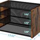 3-Tier Paper Letter Tray, Wooden Desk File Organizer, Stackable Metal Mesh Desk Organizer for Office Supplies. Small Paper Trays for Home Office School, Rustic Brown