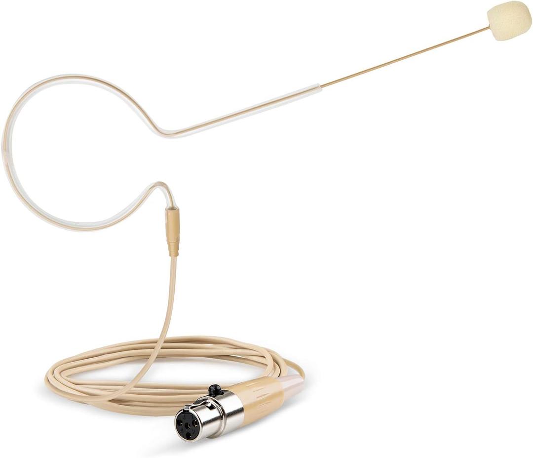 Headset/Headworn Microphone - 4 Pin Mini XLR Head Microphone for Shure Wireless System & Bodypack Transmitter  Beige Single Earhook Omnidirectional Headset Head Mic