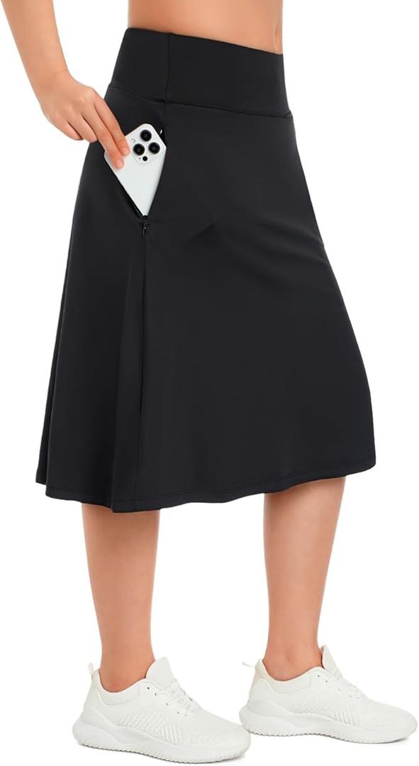 ANIVIVO 26" Knee Length Skorts for Women with Zipper Pockets Midi Skorts Long Athletic Skirts, XL