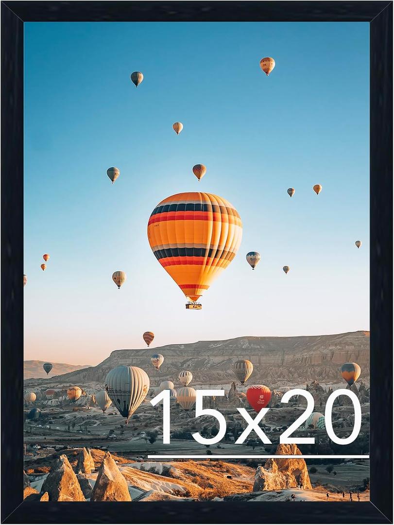 JCJMY 15x20 Picture Frame - Black, Horizontal & Vertical Formats for Wall Hanging, 15 x 20 Gallery Frame for Photos & Posters
