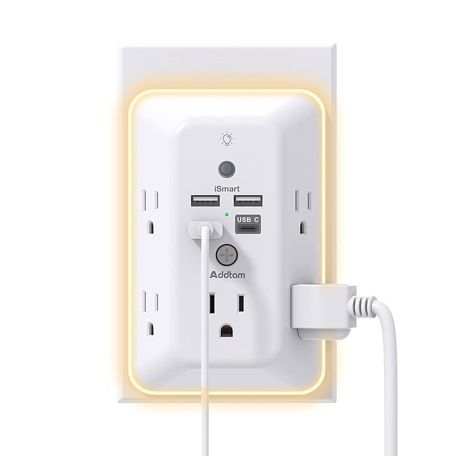 Power Strip Power Bar with 2 Outlets and 3 USB Charging Ports(3.1A, 15W), Desktop Charging Station Surge Protector with 5 ft Braided Extension Cord Indoor, Flat Plug Travel Power Strip