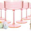 Ciaell 12PCS Plastic Ribbed Martini Glasses - 10 Oz Pink Disposable Coupe Glasses with Stem - Heavy Duty Margarita Cups for Bars, Cocktails, Whiskey, Parties & Wedding & Easter